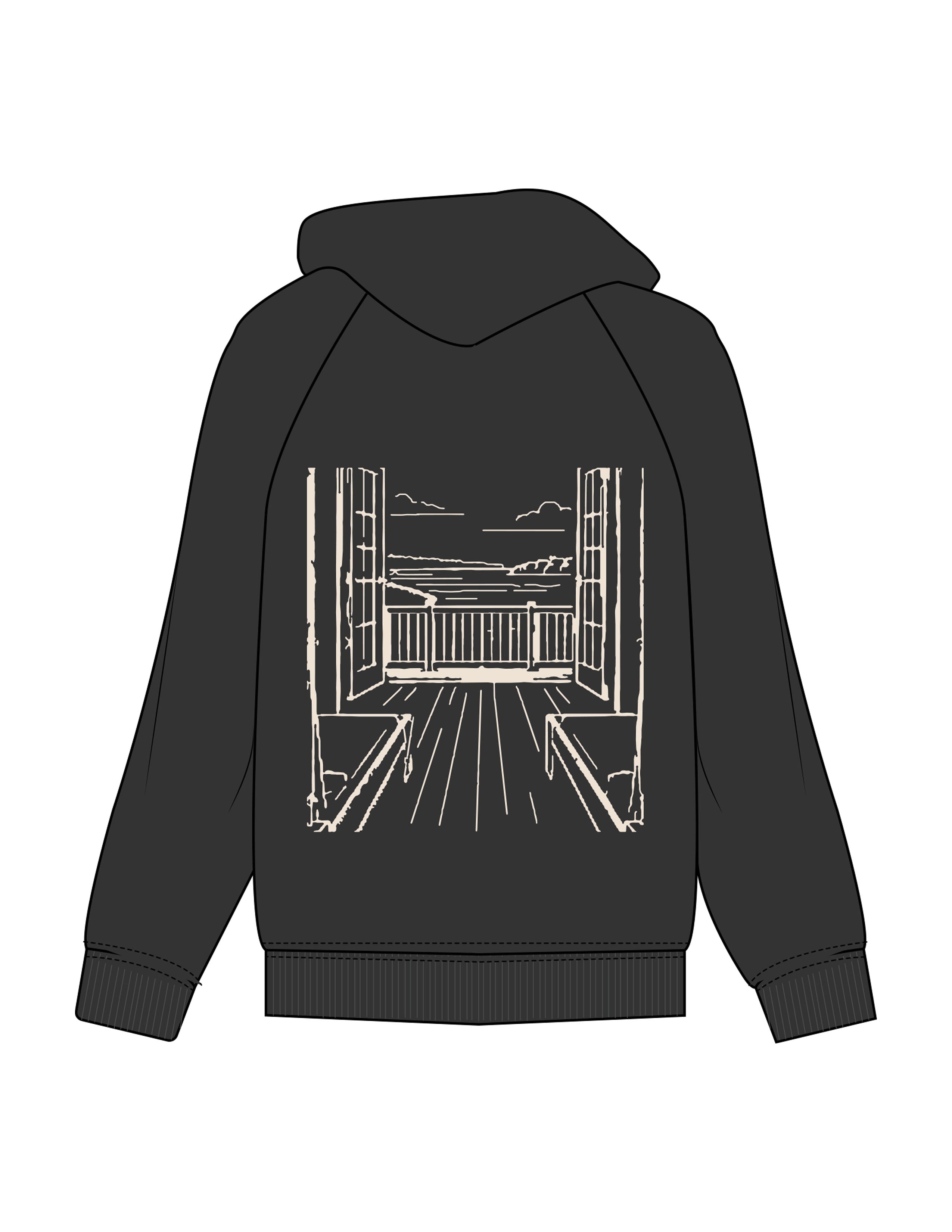 The Mens Hoodie - Washed Black - Lume Pilates - Front Upper Pocket - Hoodie & Back Image - Printed - Off White