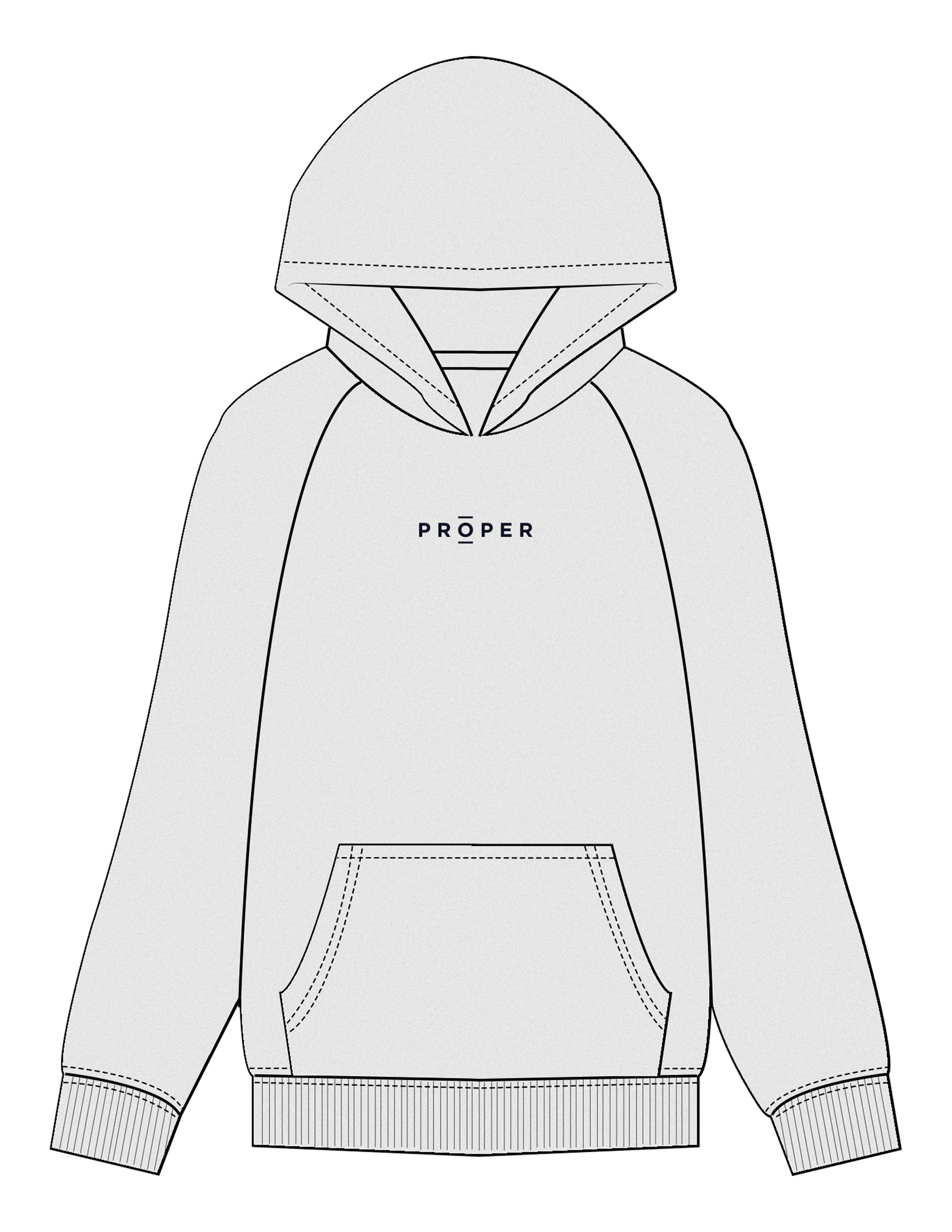 The Mens Hoodie - White Heather - Proper Brand Co - Center Chest - Embroidered - Puff - Black