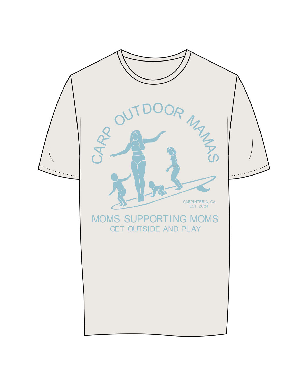 The Womens Tee - Bone - Carp Outdoor Mamas - Chest Stacked - Printed - Sky Blue - (96c0ce)