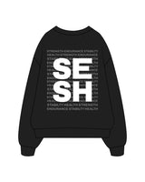 The Mens Crewneck - Black - Sesh Studio - Center Chest, Right Sleeve & Center Back Layered - Printed - White