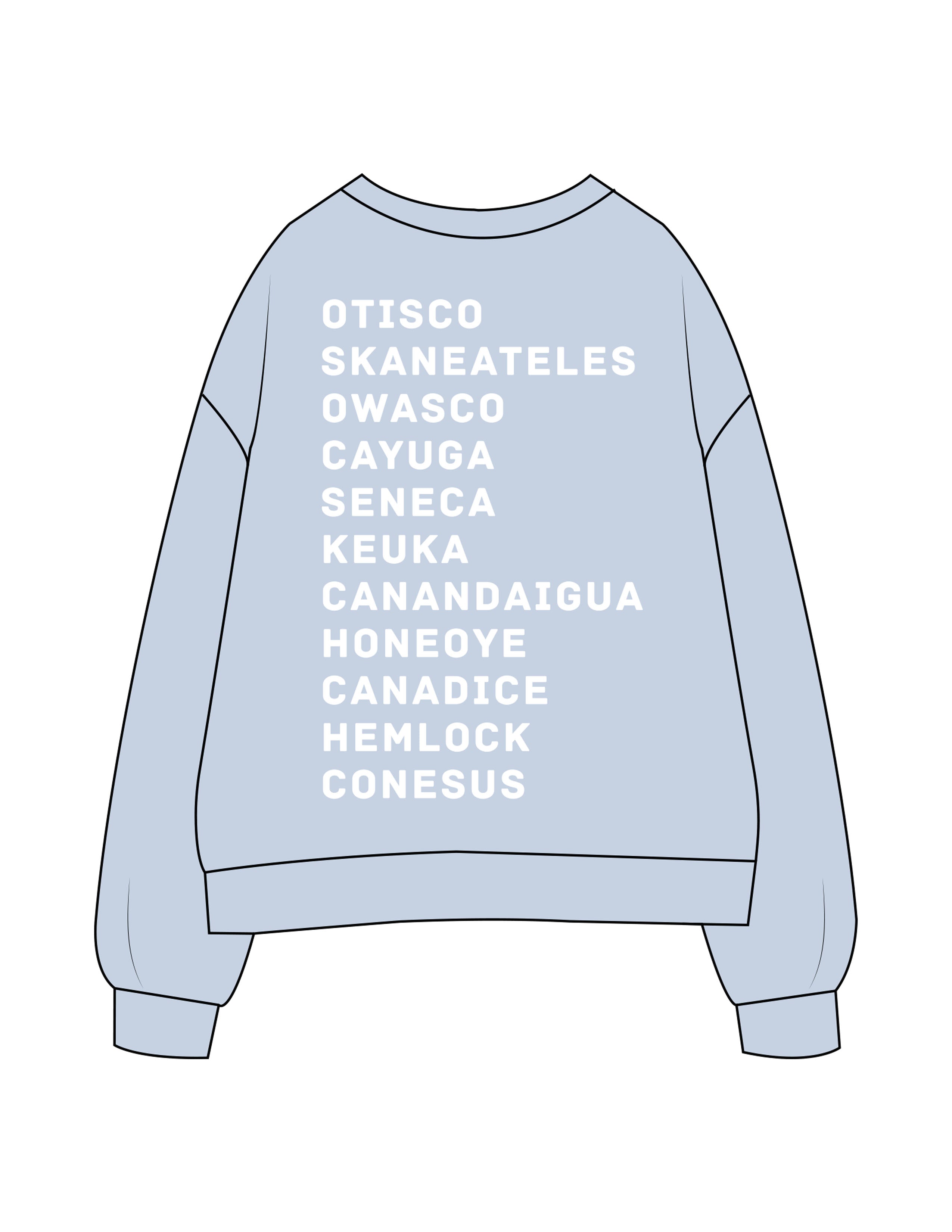 The Womens Crewneck - Powder - The Wild OM - Back Stacked - Printed - White