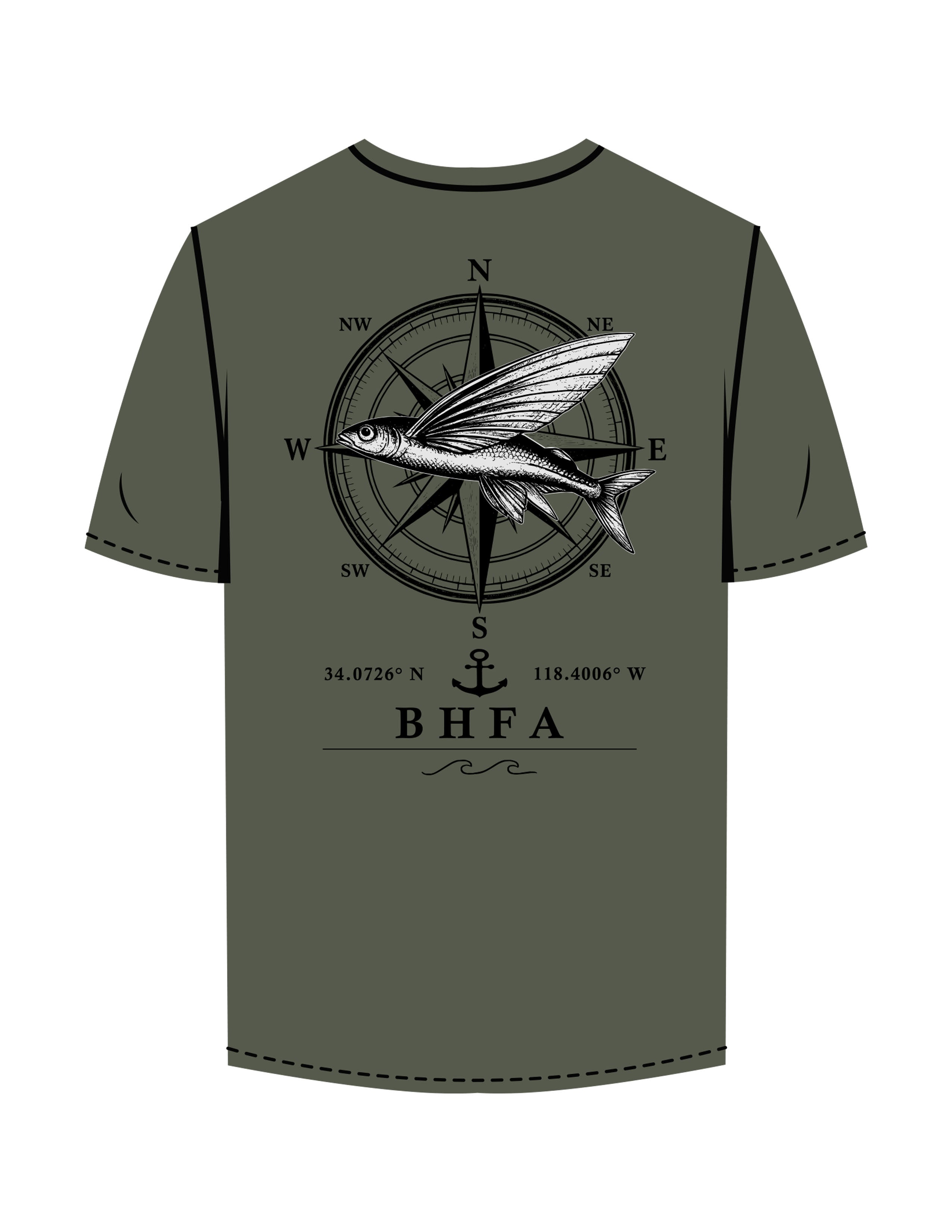 The Mens Tee - Cypress - BHF Fishing - Left Chest - Left & Right Sleeve - Back Compass - Charcoal