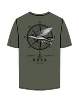 The Mens Tee - Cypress - BHF Fishing - Left Chest - Left & Right Sleeve - Back Compass - Charcoal