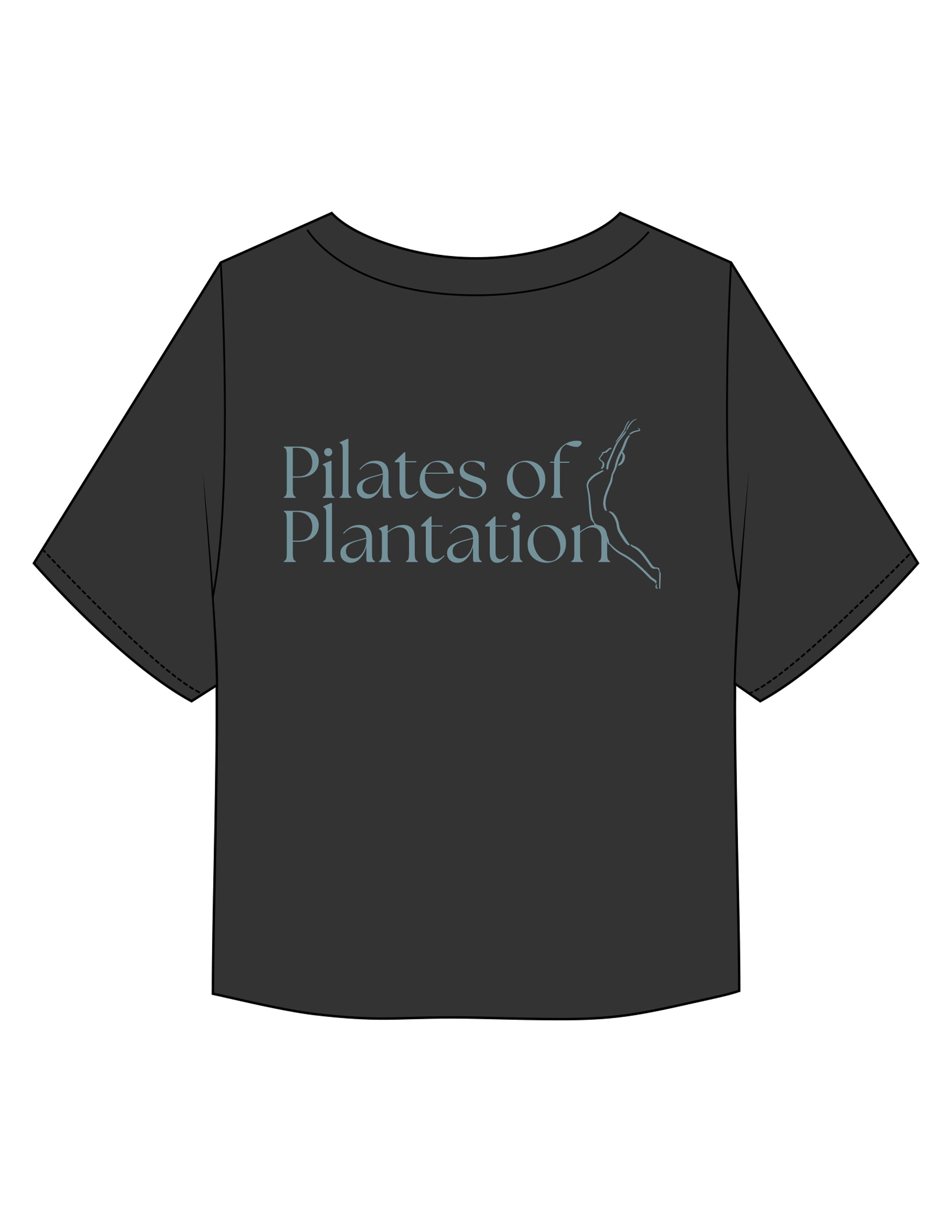 The Midweight Crop Tee - Black - Pilates of Plantation - Left Chest Round & Back Stacked - Printed - Blue