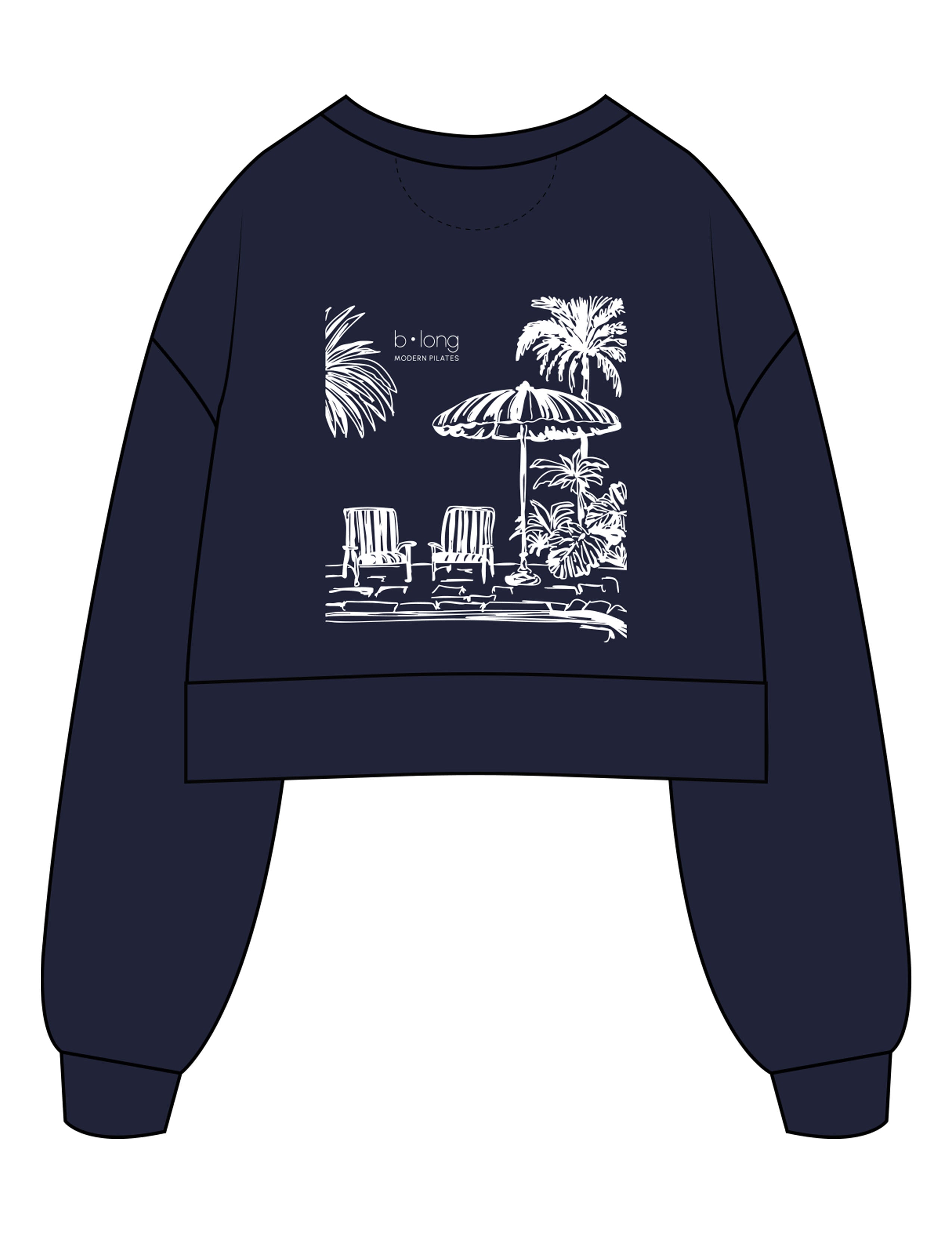 The Womens Heavyweight Crop - Navy - B Long Pilates - Left Wrist Embroidered & Back Image Printed - White