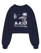 The Womens Heavyweight Crop - Navy - B Long Pilates - Left Wrist Embroidered & Back Image Printed - White