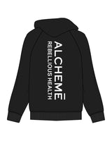 The Mens Classic Hoodie - Black - ALCHEME - Center Chest & Back Center Stacked - White