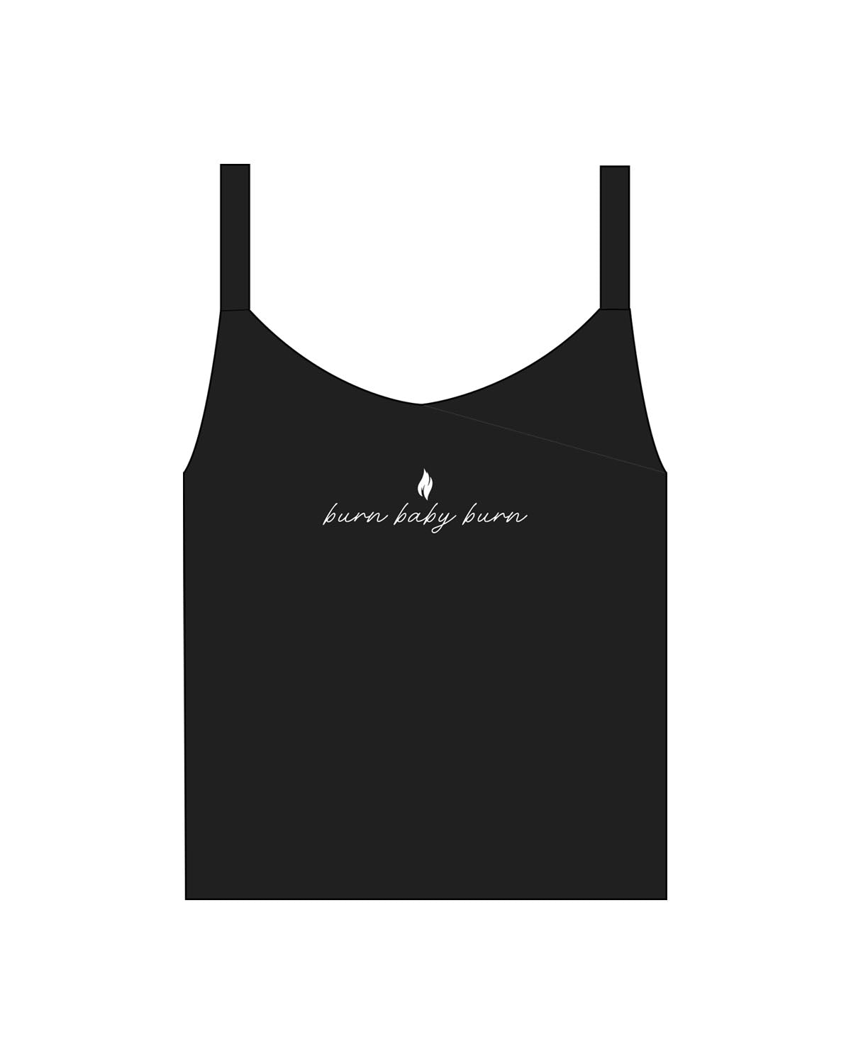 The Micro Rib Strappy Crop Tank - Black - The Burn Society - Center Chest - Printed - White