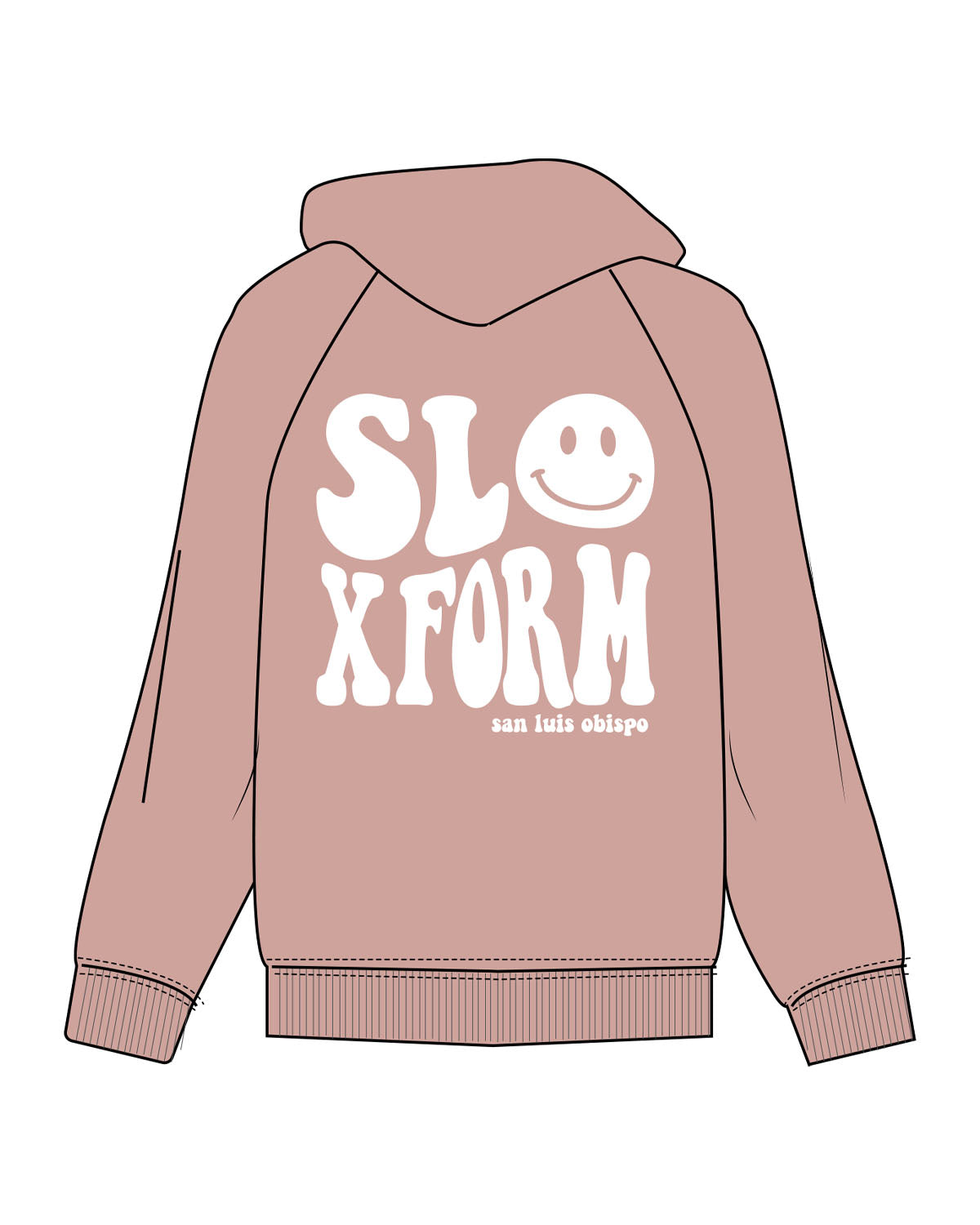 The Womens Hoodie - Clay - Slo x Form - Left Chest Stacked & Back Stacked - Printed - White