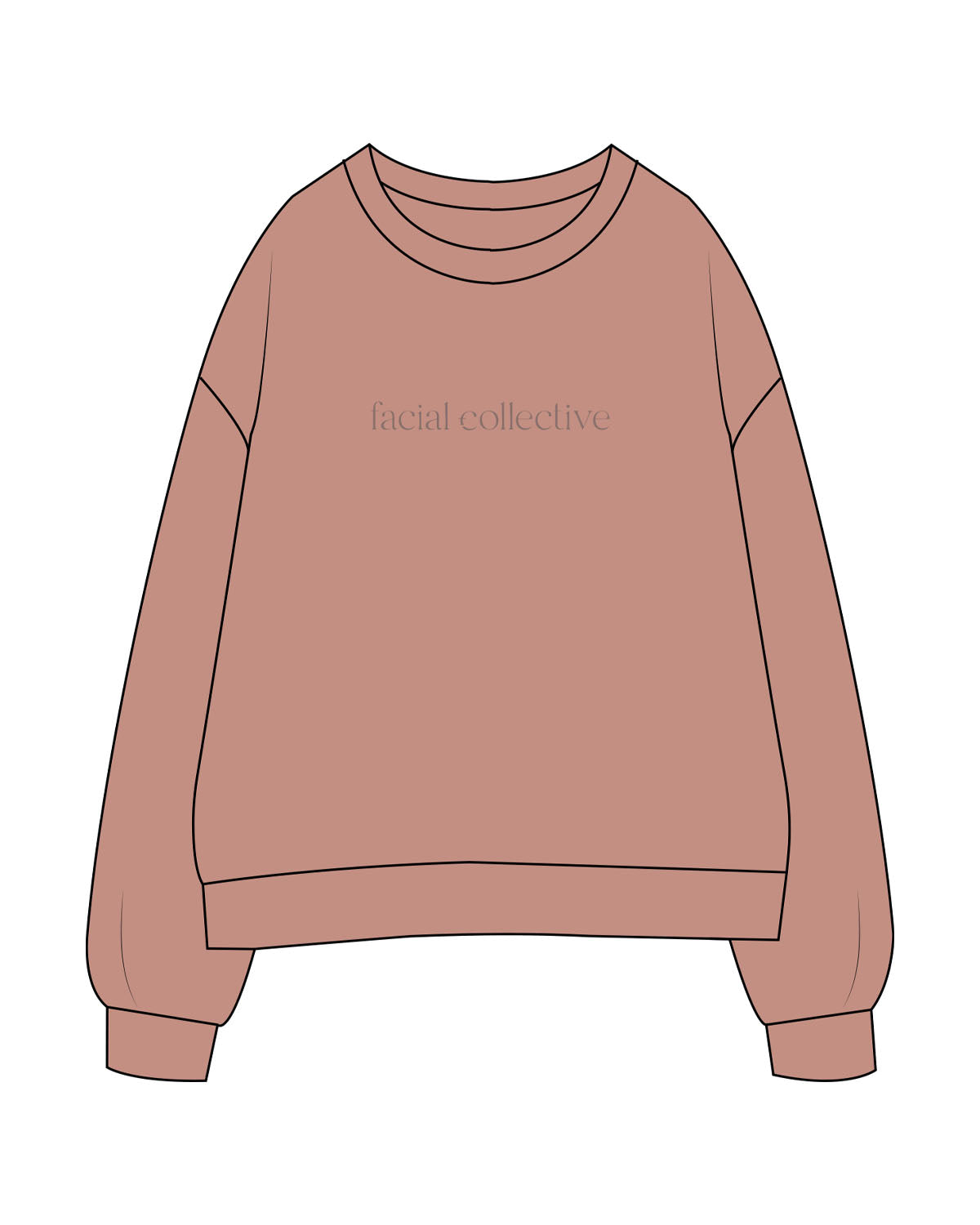 The Womens Crewneck - Clay - Facial Collective - Center Chest - Printed - Tone on Tone