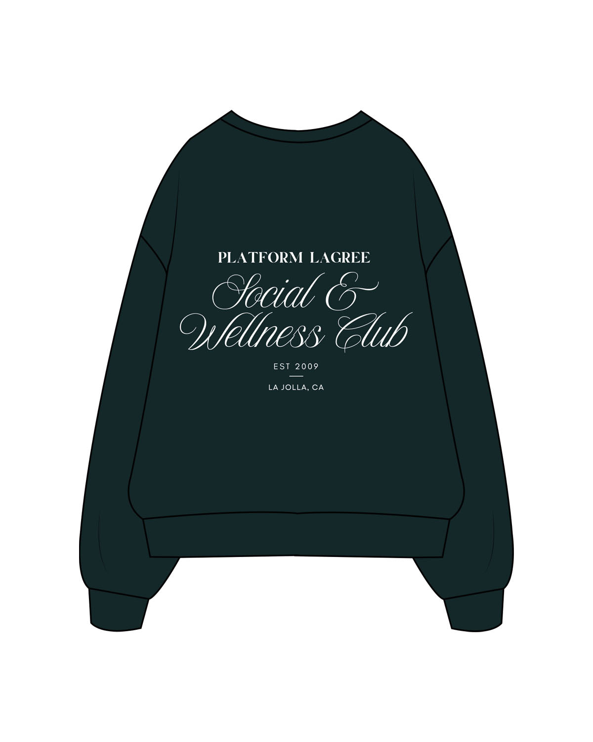 The Mens Classic Crewneck - Pine Green - Platform - Left Chest Round & Back Stacked - Printed - White