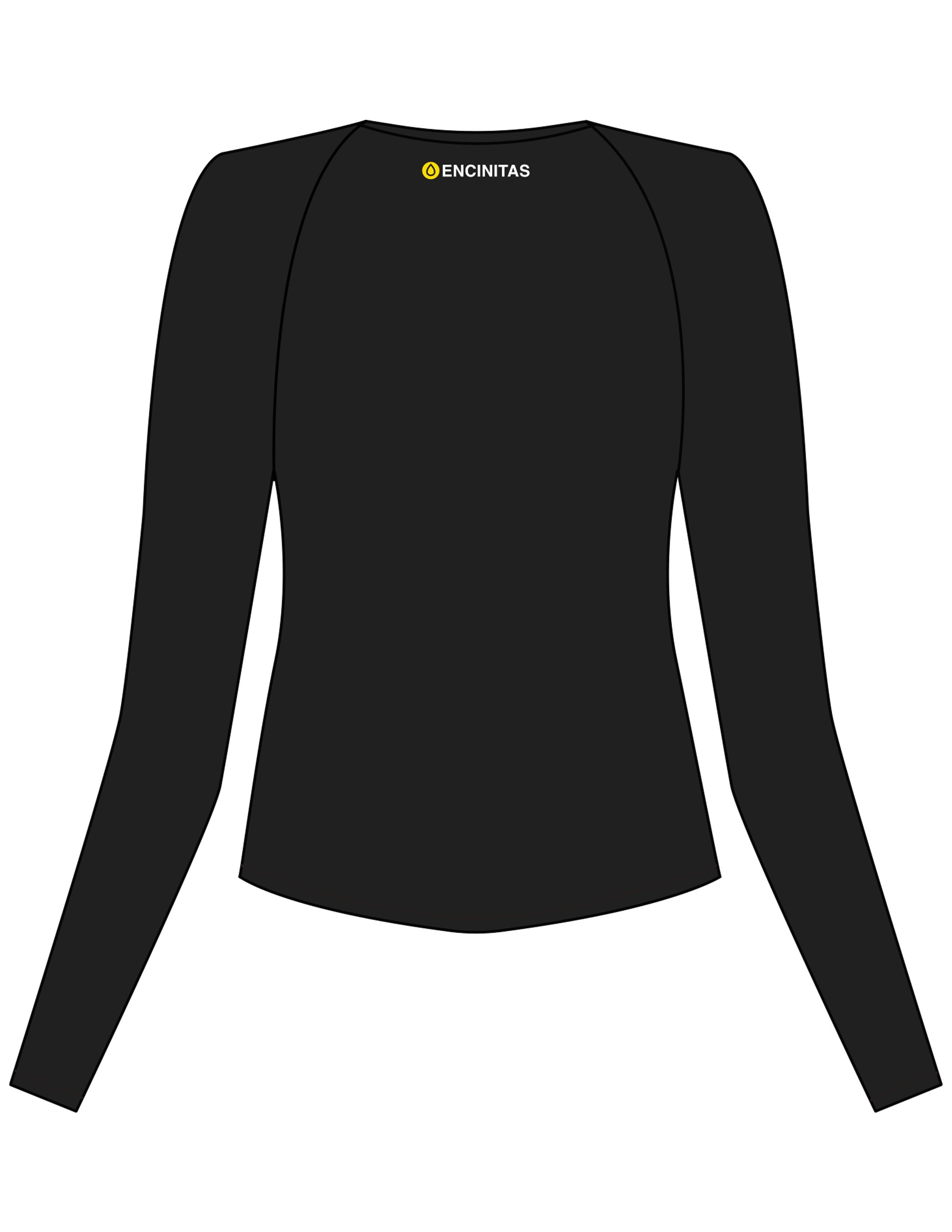 The Womens Sporty Long Sleeve - Black - SWEATDREAMS - Center Chest & Back Neckline "ENCINITAS"  - Printed - White
