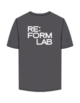 The Mens Tee - Charcoal - THE RE:FORM LAB - Left Chest Stacked & Back Stacked - Printed - White