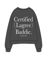 The Mens Crewneck - Washed Black - The Booty Shop - Left Chest & Back Stacked - White