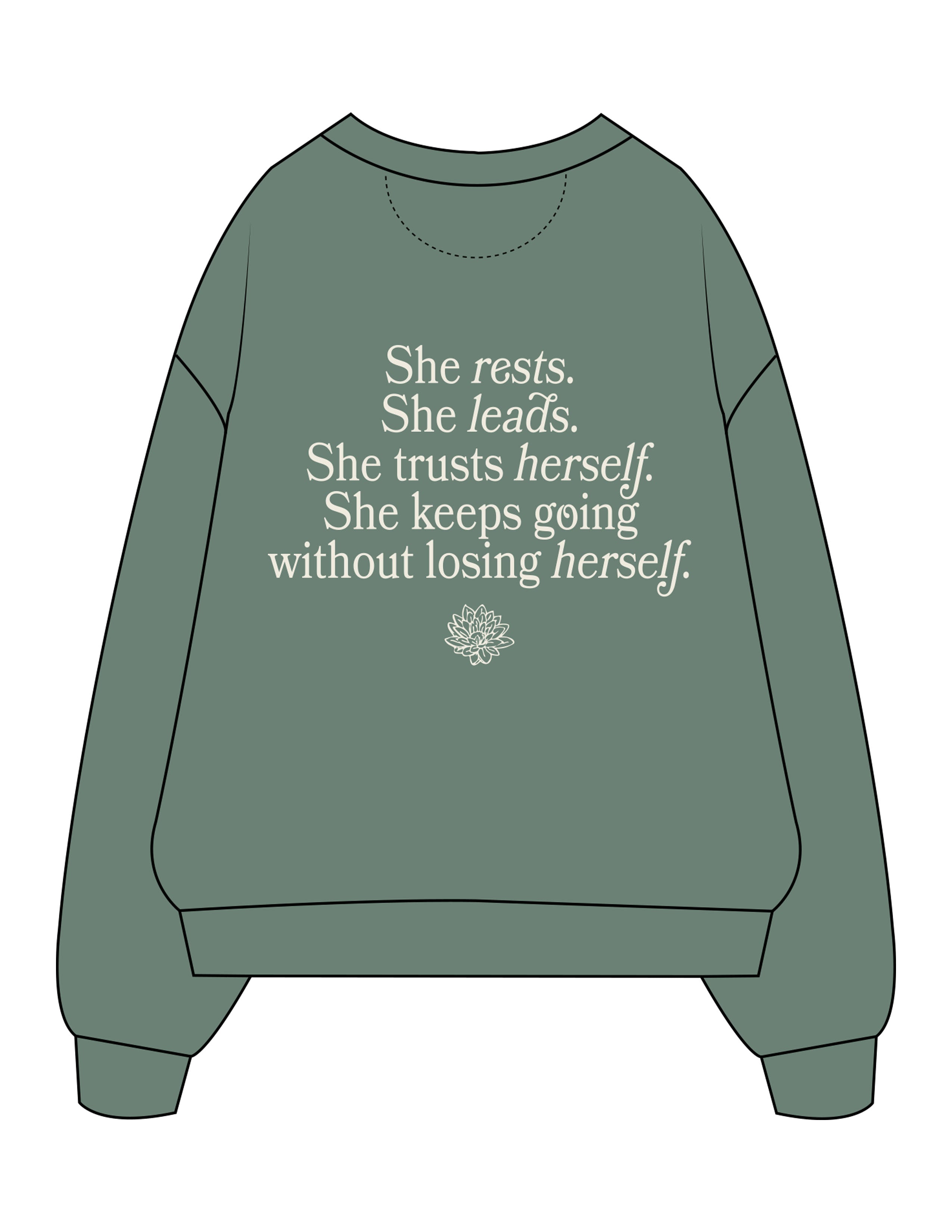 The Midweight Unisex Crewneck - Washed Alpine - Balanced Self - Left Chest & Back Stacked - Printed - Off White