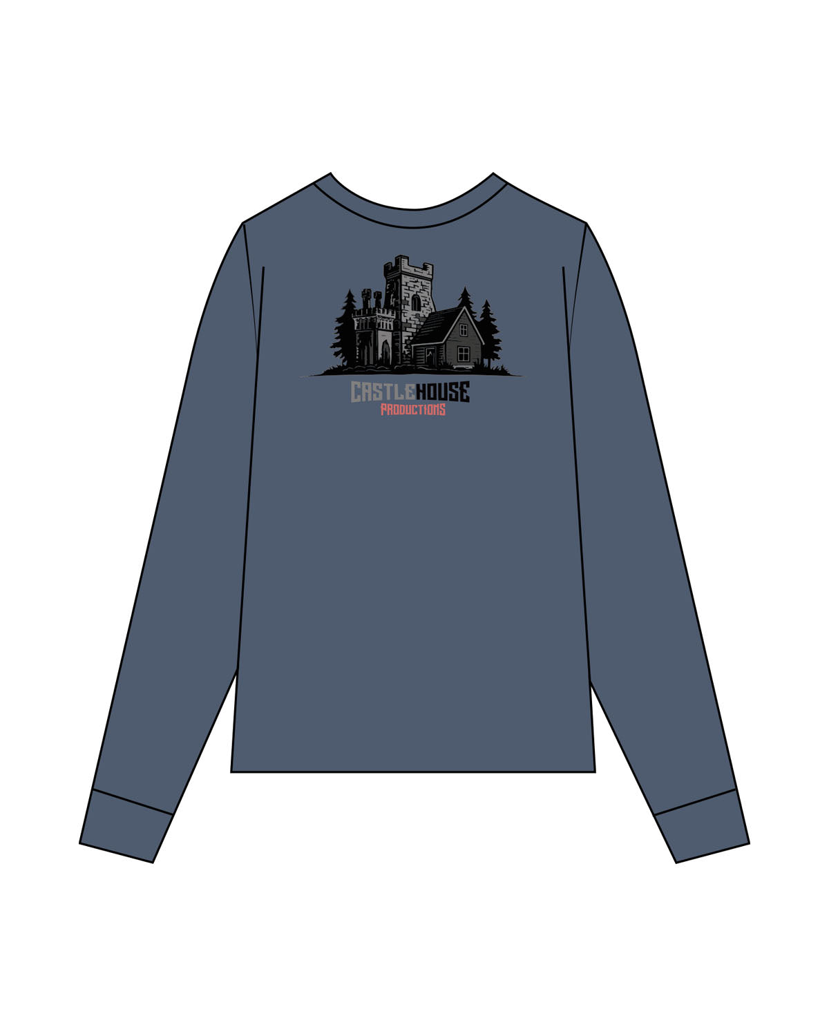 The Mens Long Sleeve - Petrol - Castle House - Chest & Back - Printed - Full Color