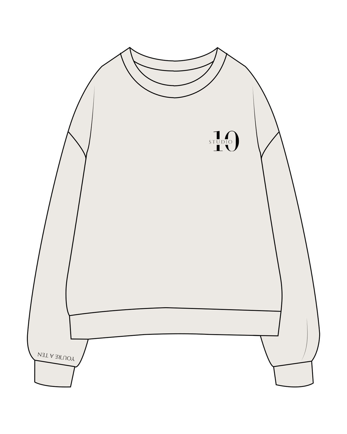 The Womens Crewneck - Bone - Studio 10 - Left Chest & Right Sleeve - Embroidered - Black