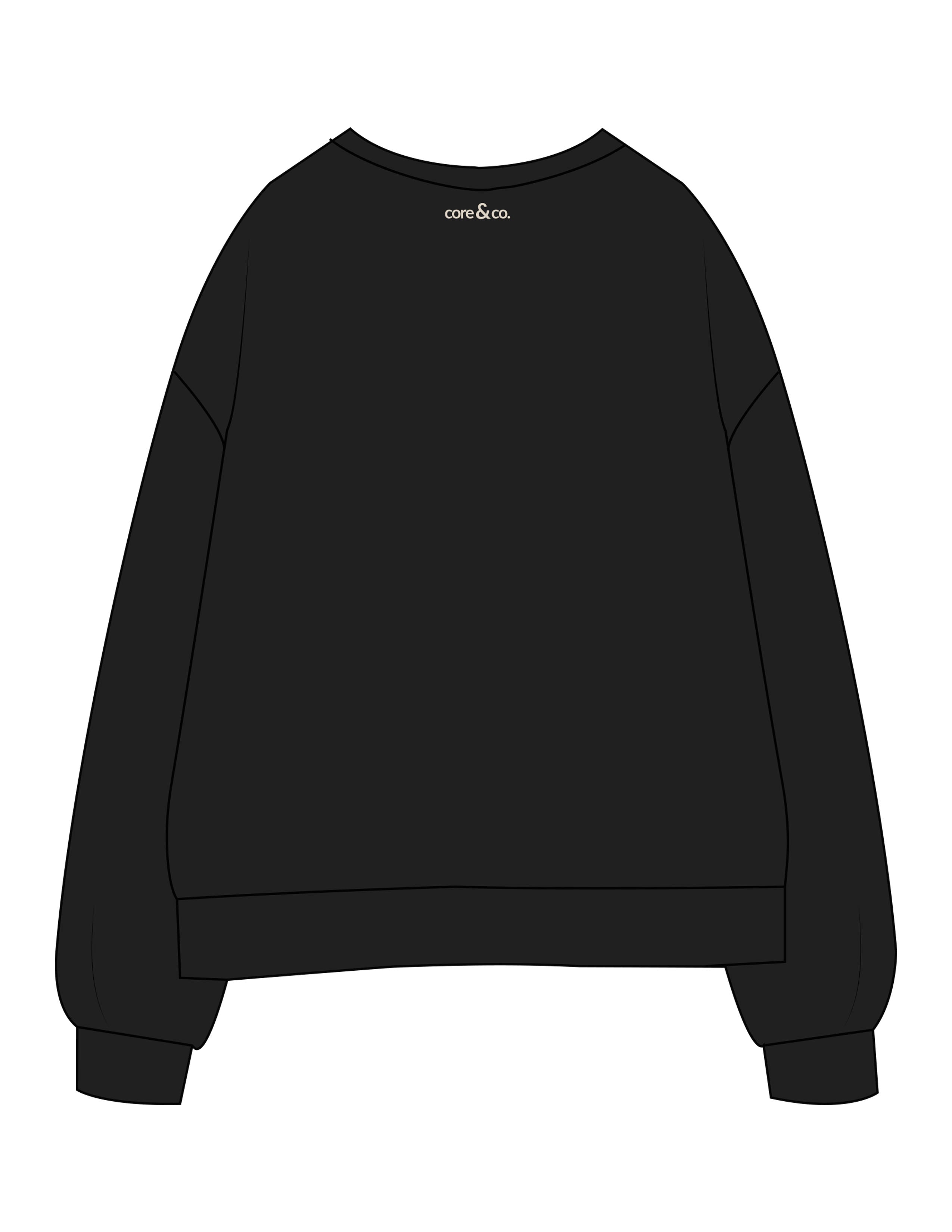 The Mens Classic Crewneck - Black - Core&Co - Center Chest Arc Stacked & Back Neckline - Printed - Off White