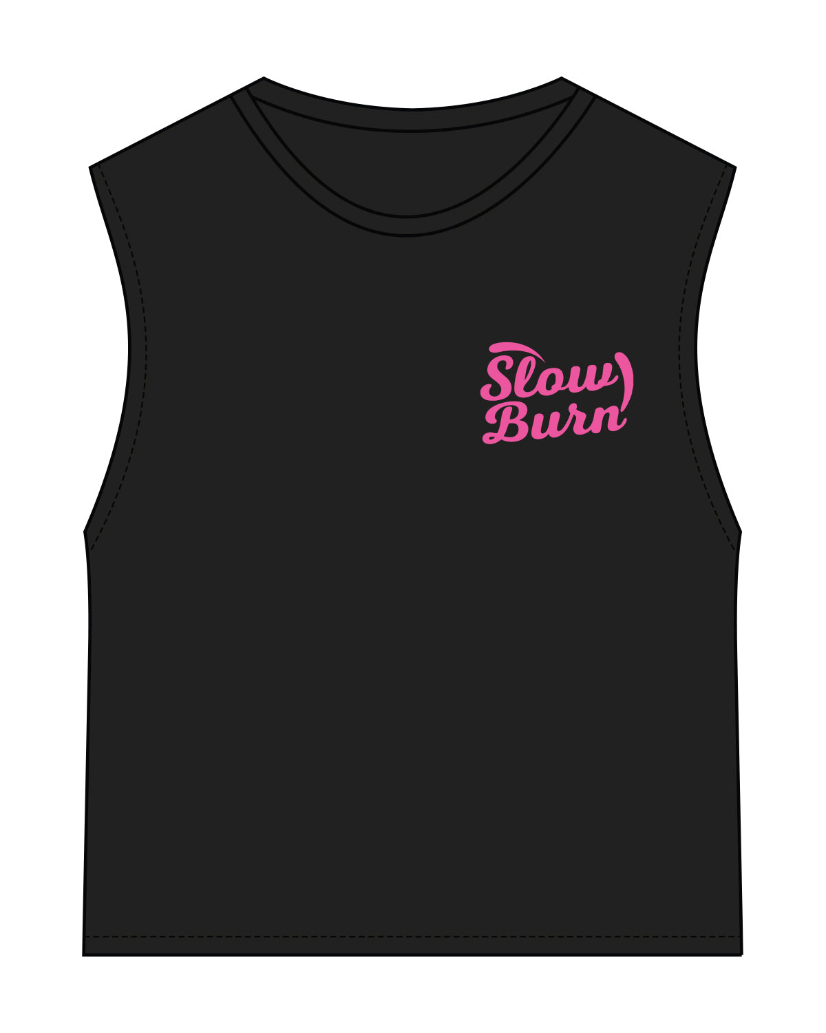 The Womens Classic Crop Tank - Black - Slow Burn - Chest Stacked - Back Stacked - Full Color