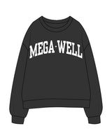 The Womens Crewneck - Washed Black - Mega Well - Center Chest Arc - Printed - White