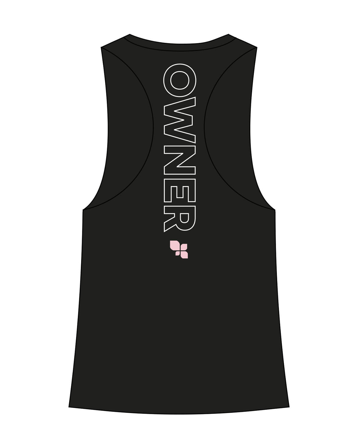 The Womens Racerback Tank - Black - F4Mom-TriValley - Left Chest & Back Center Spine " OWNER " - Printed - White