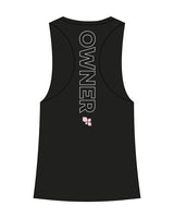 The Womens Racerback Tank - Black - F4Mom-TriValley - Left Chest & Back Center Spine " OWNER " - Printed - White