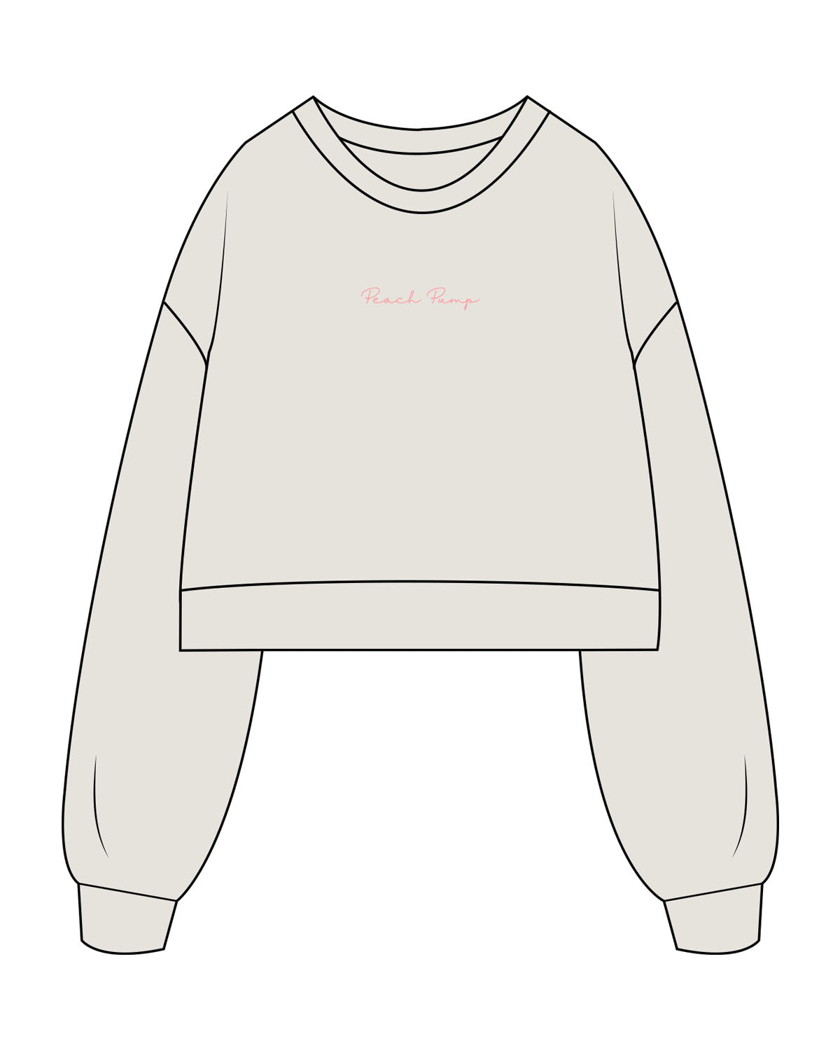 The Womens Crop Crewneck - Bone - PEACH PUMP - Center Chest - Embroidered - Pink