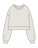 The Womens Crop Crewneck - Bone - PEACH PUMP - Center Chest - Embroidered - Pink