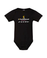 The Infant Bodysuit - Black - Extraordinary Brands - Center Chest Stacked - Printed - White
