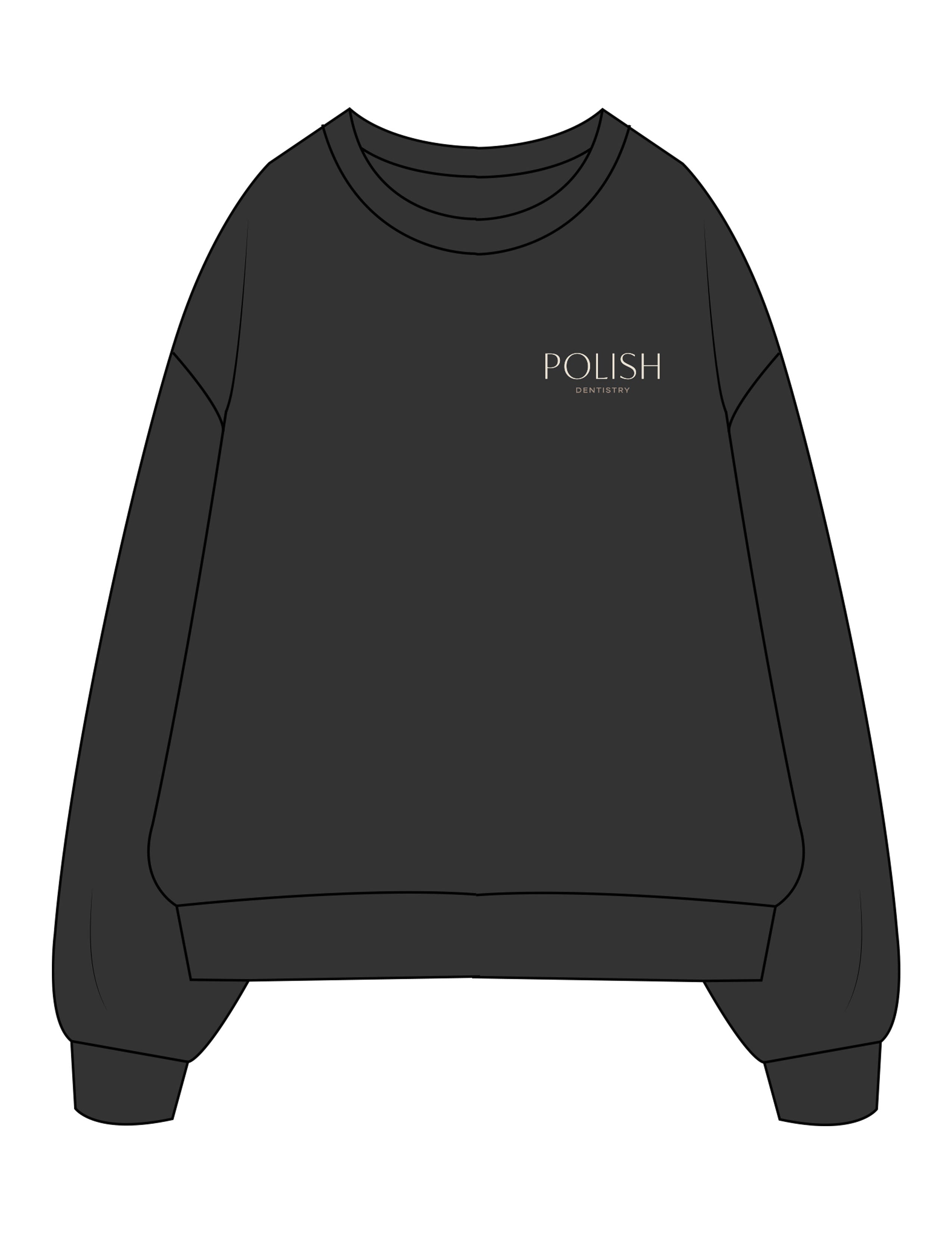 The Mens Crewneck - Washed Black - Polish Dentistry - Left Chest Stacked - Embroidered - Full Color