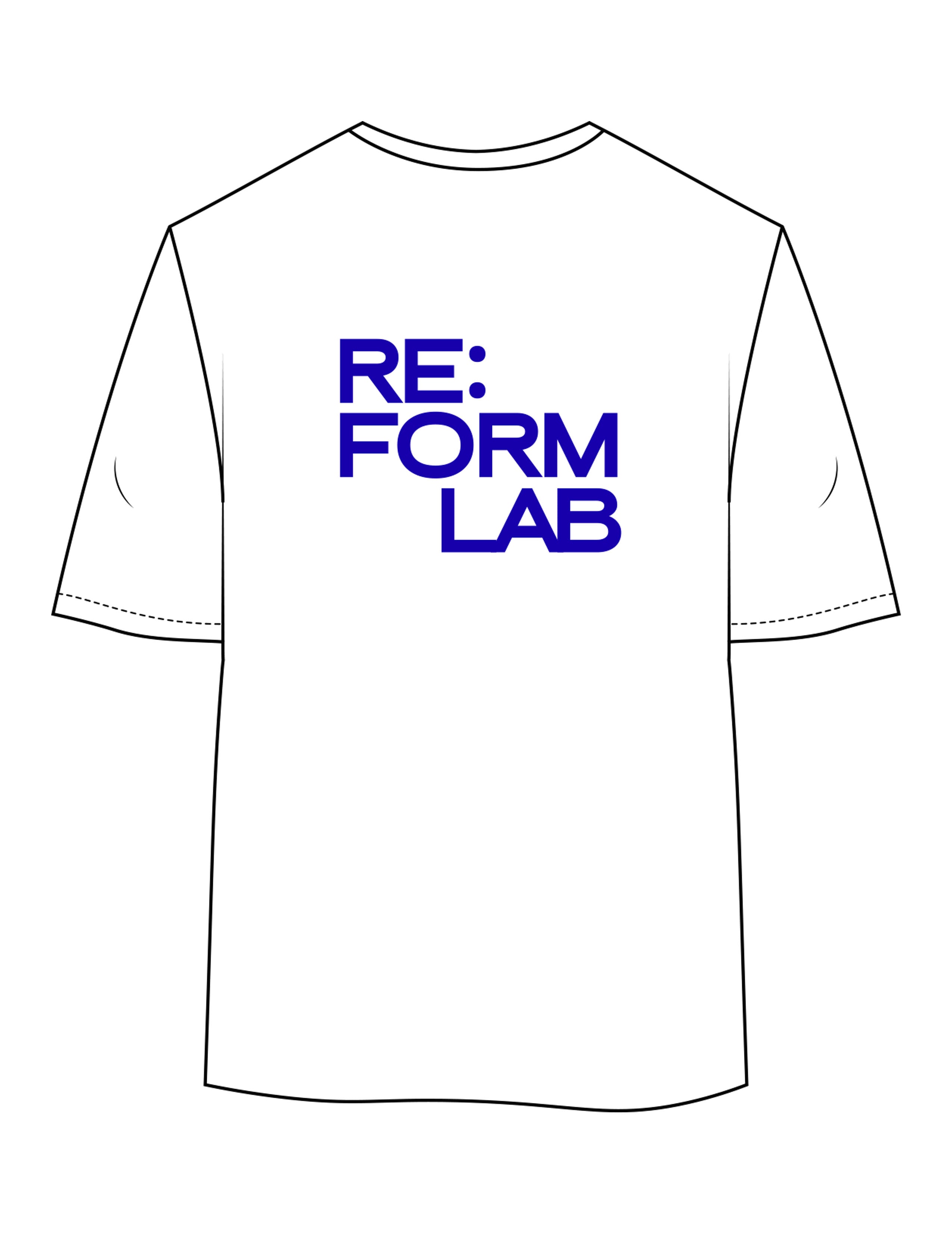 The Womens Oversized Tee - White - THE RE:FORM LAB - Left Chest Stacked & Back Stacked - Printed - Blue