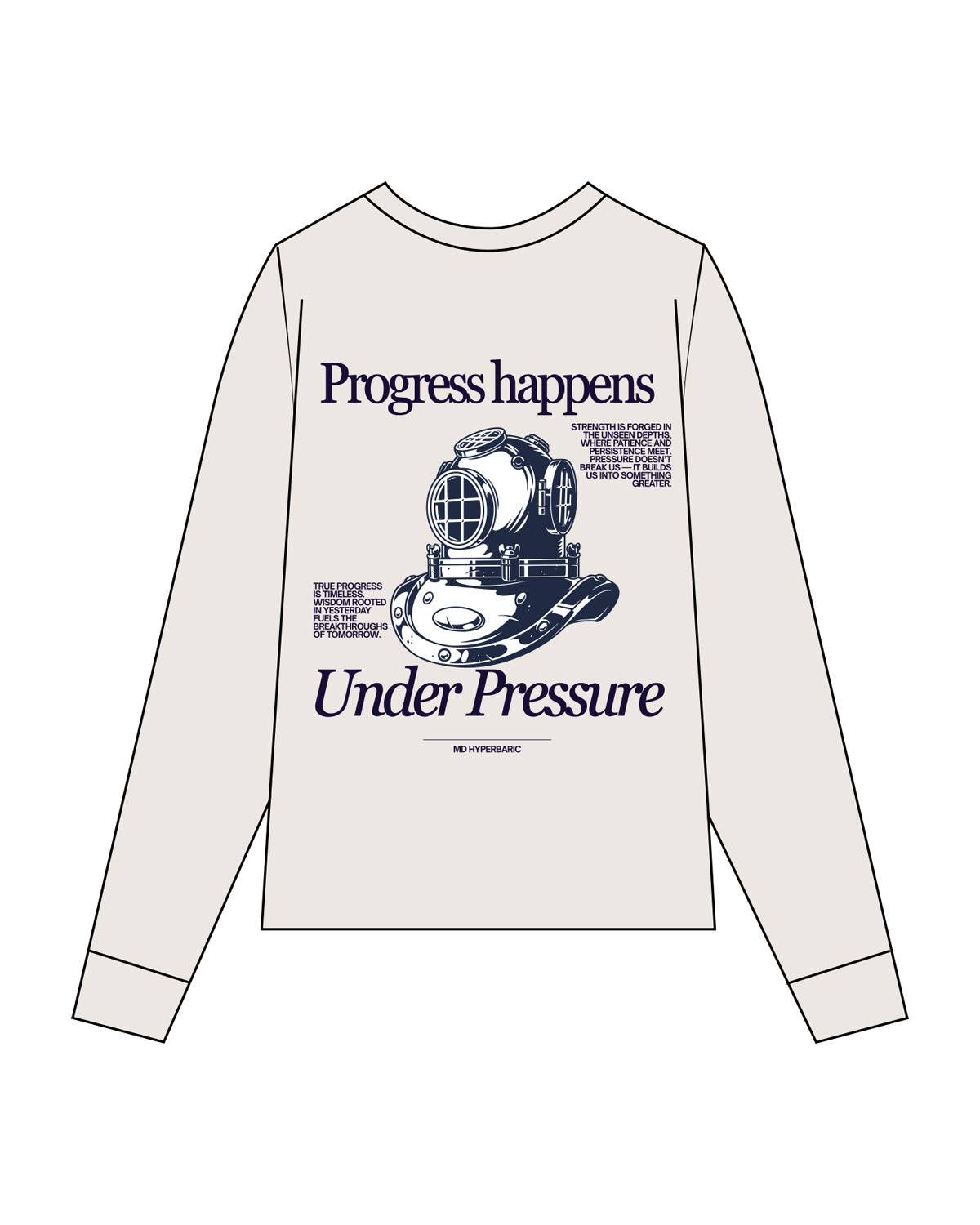 The Mens Long Sleeve - Bone - MD Hyperbaric - Left Chest Round & Back Illustration - Printed - Full Color