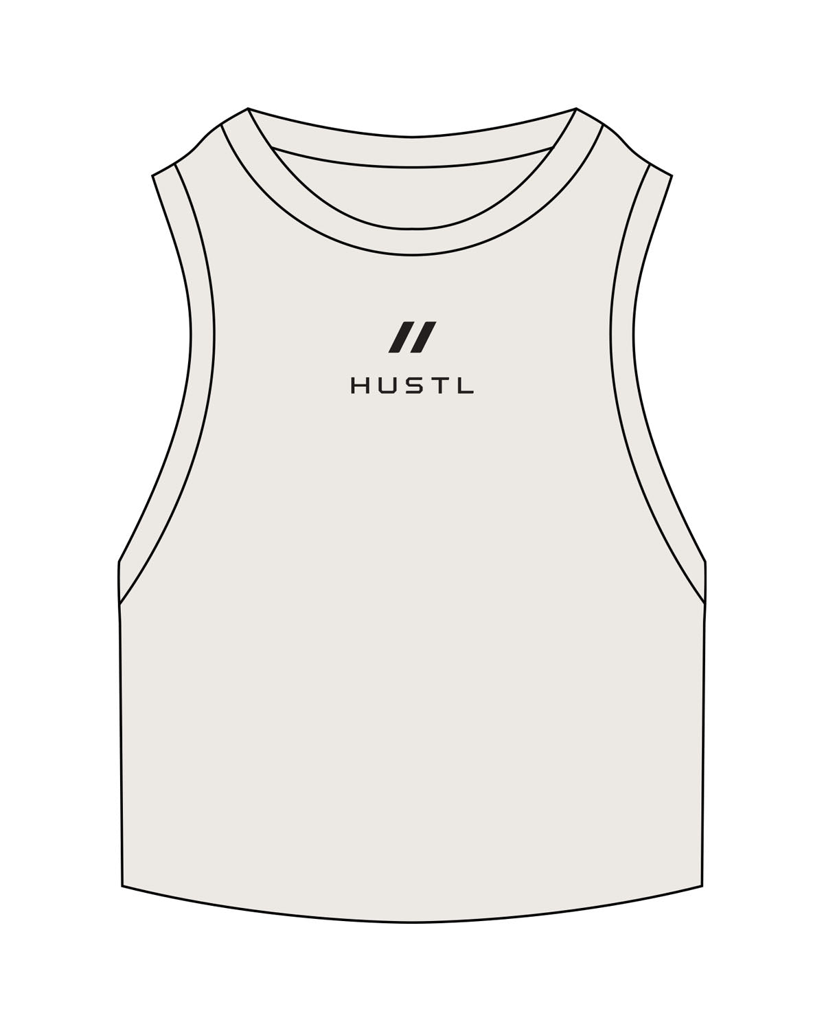 The Ribbed Crop Tank - Bone - Hustl Athletic - Center Chest Stacked - Embroidered - Black