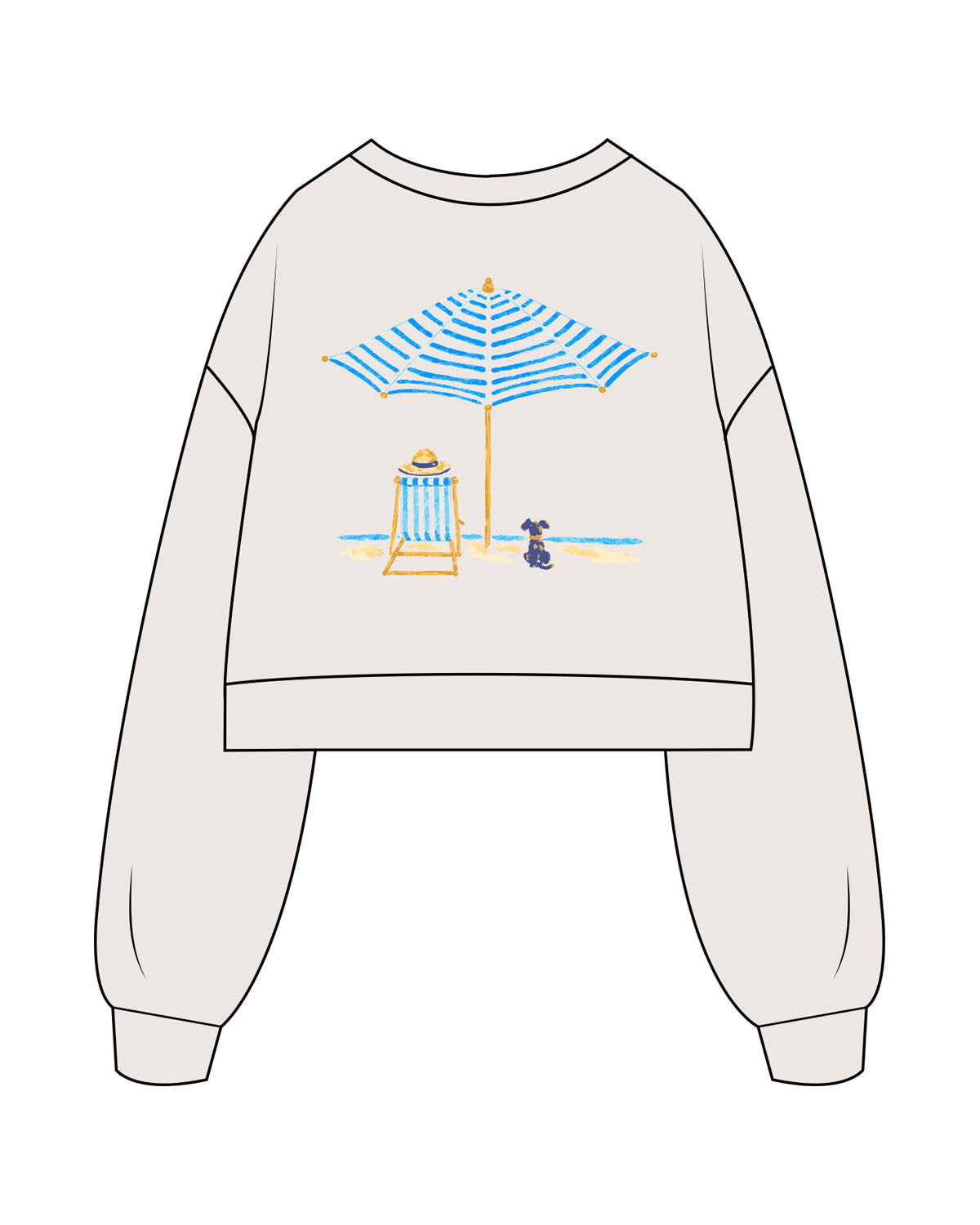 The Womens Crop Crewneck - Bone - B Long Pilates - Left Sleeve Embroidred - Tone on Tone -  Back Image Printed - Full Color