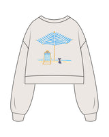 The Womens Crop Crewneck - Bone - B Long Pilates - Left Sleeve Embroidred - Tone on Tone -  Back Image Printed - Full Color