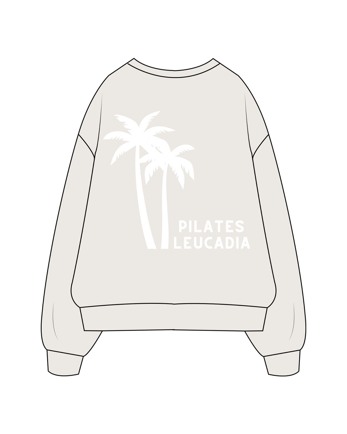 The Womens Crewneck - Bone - Pilates Leucadia - Center Chest Stacked & Back Image - White
