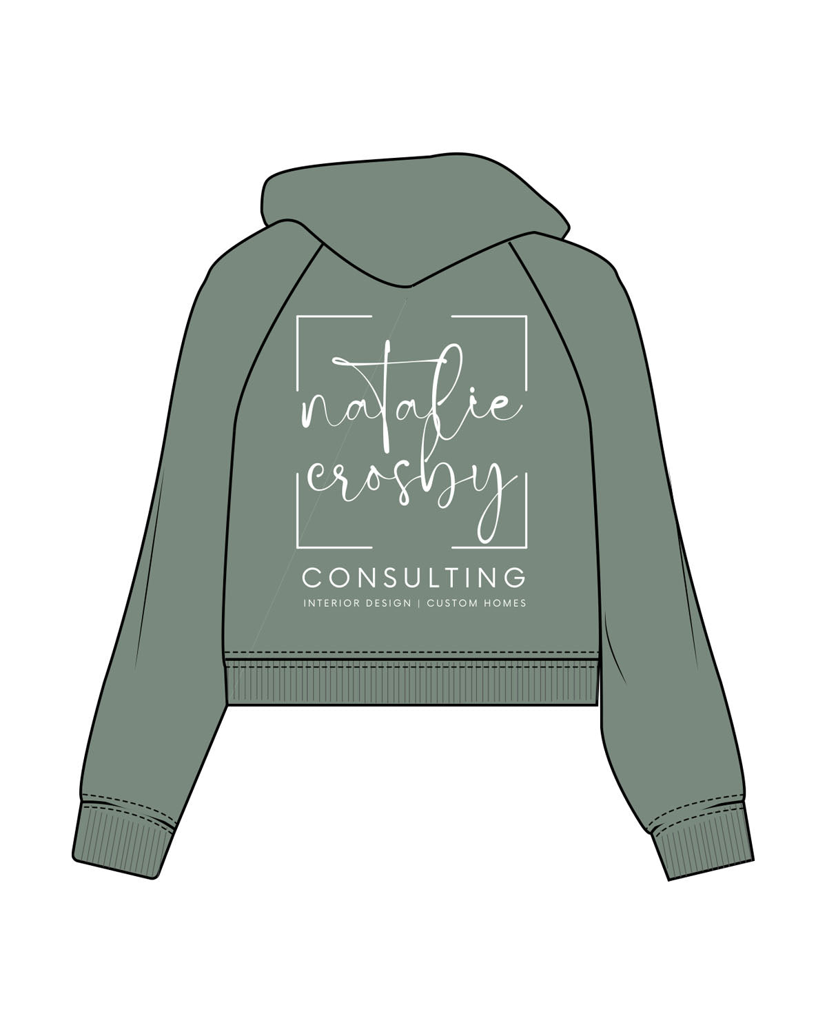 The Womens Lightweight Cropped Hoodie - Sage - Natalie Crosby Consulting - Left Chest & Back Stacked - Printed - White