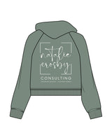 The Womens Lightweight Cropped Hoodie - Sage - Natalie Crosby Consulting - Left Chest & Back Stacked - Printed - White