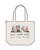The Zipper Tote Bag - Natural - Half Moon Yoga - Center Body "South Loop, Chicago" - Printed - Full Color
