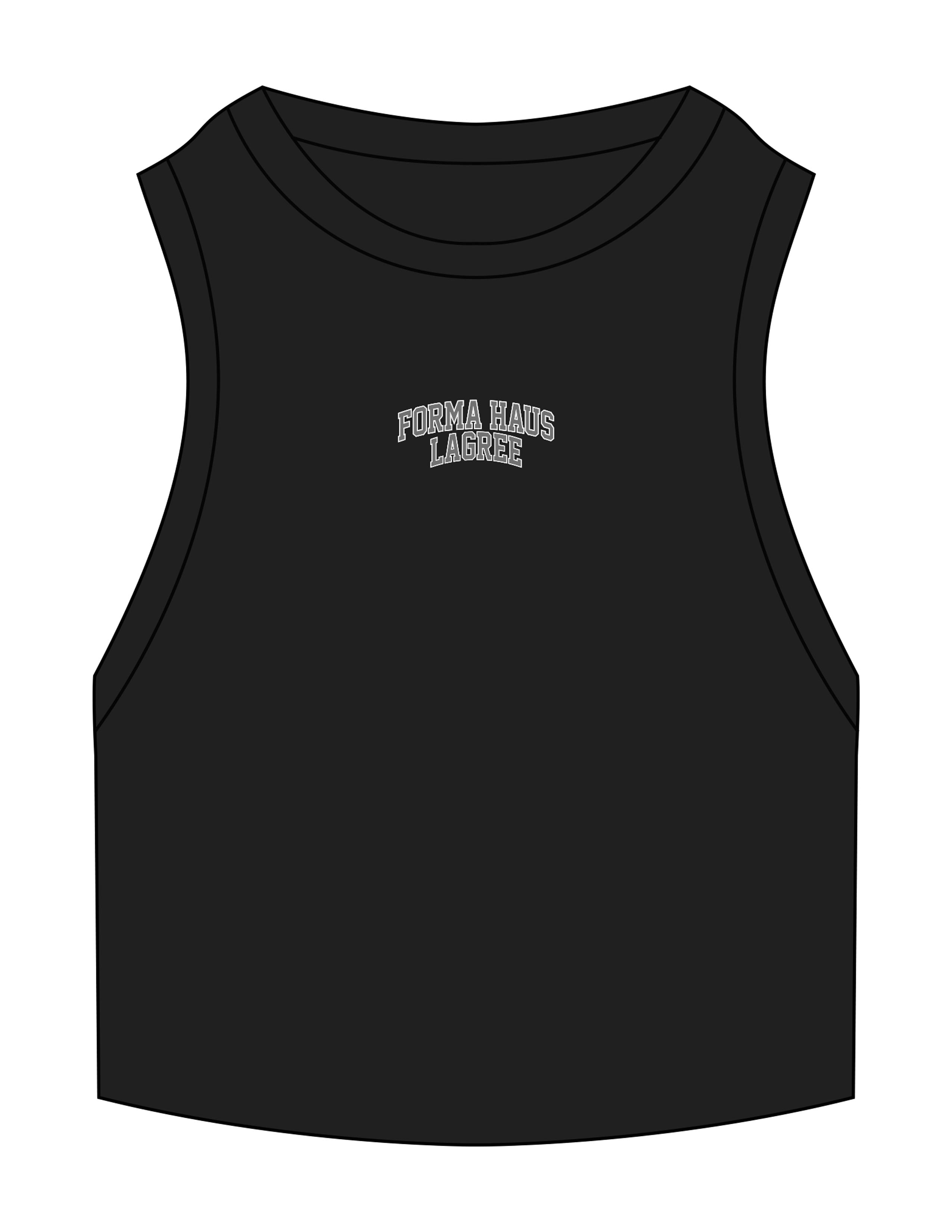 The Ribbed Crop Tank - Black - Forma Haus - Center Chest Stacked Light - EMB - Full Color
