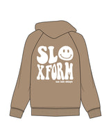 The Mens Hoodie - Sand - Slo x Form - Left Chest Stacked & Back Stacked - Printed - White