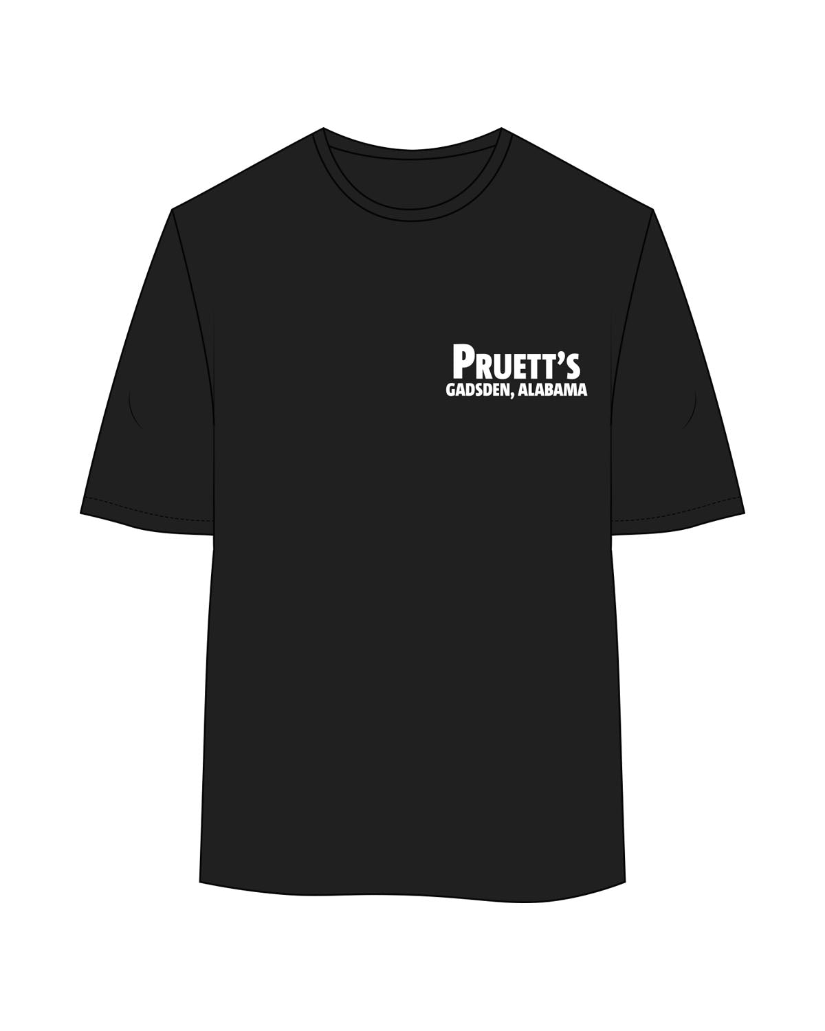 The Womens Oversized Tee - Black - Pruetts BBQ - Left Chest Stacked - Printed - White