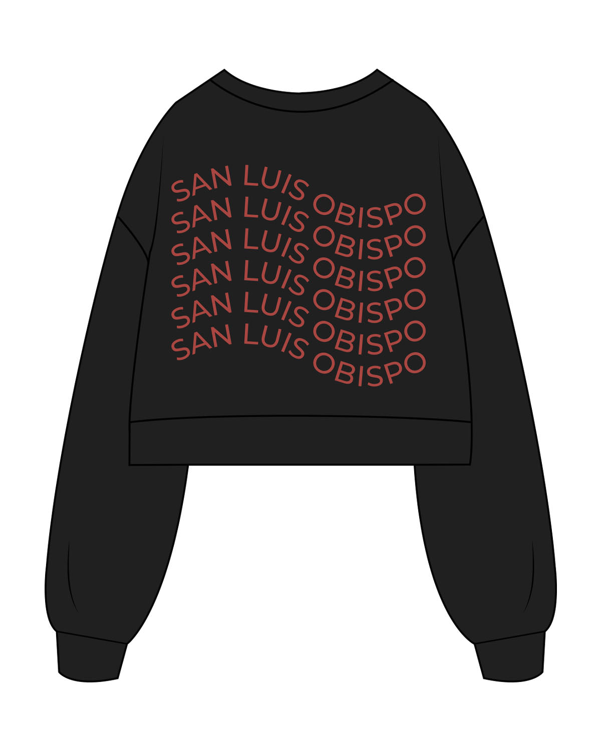 The Womens Crop Crewneck - Black - Slo x Form - Right Sleeve & Back Wavy Stacked - Printed - Red