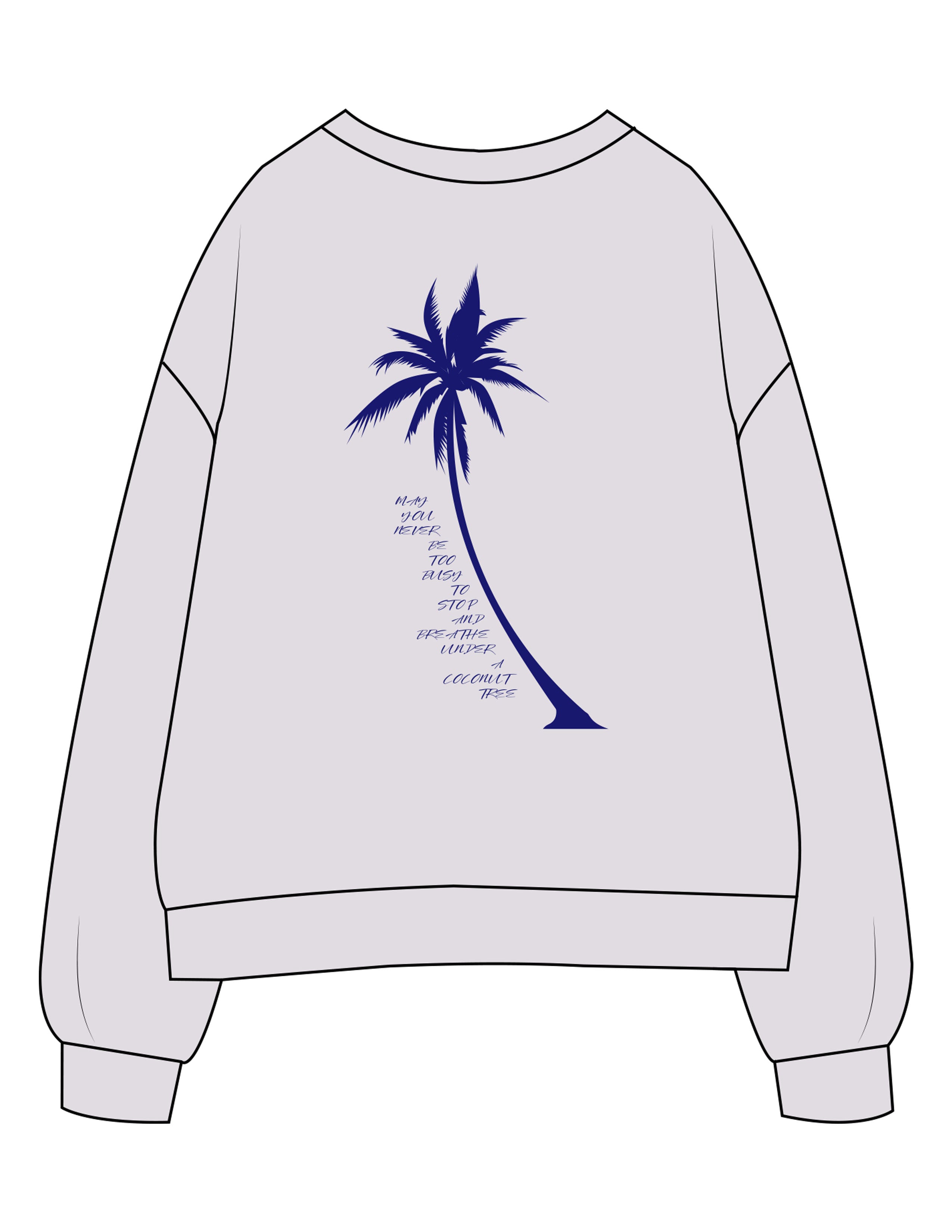 The Womens Crewneck - Orchid - B Long Pilates - Left Wrist Embroidered - Back Image Printed - Blue