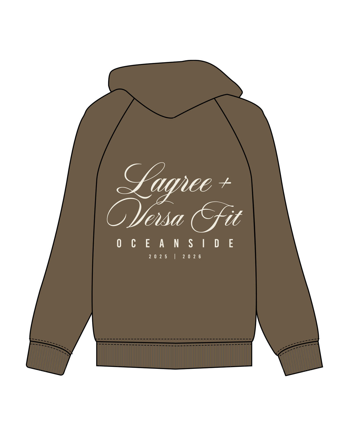The Mens Hoodie - Walnut - Lagree Versa - Left Chest Stacked & Back Stacked - Printed - Off White