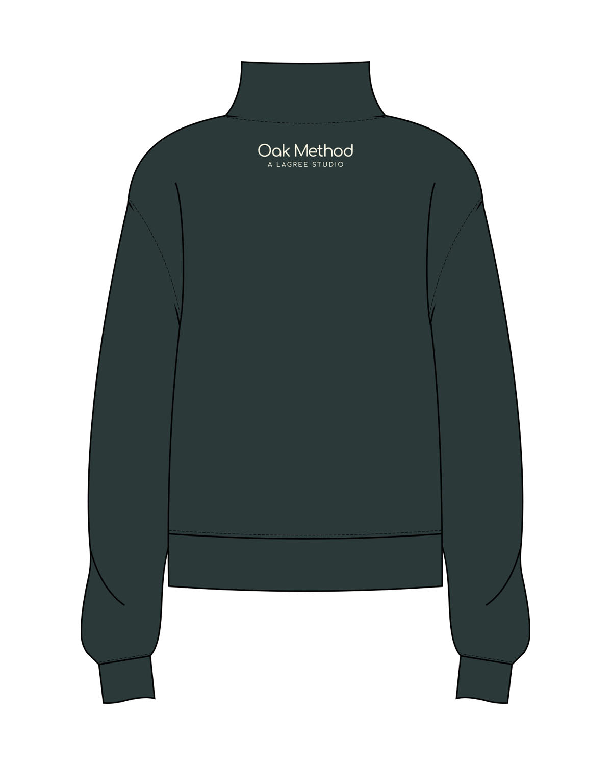 The Mens 1/4 Zip - Pine Green - The Oak Method - Left Chest - Back Neckline - Cream