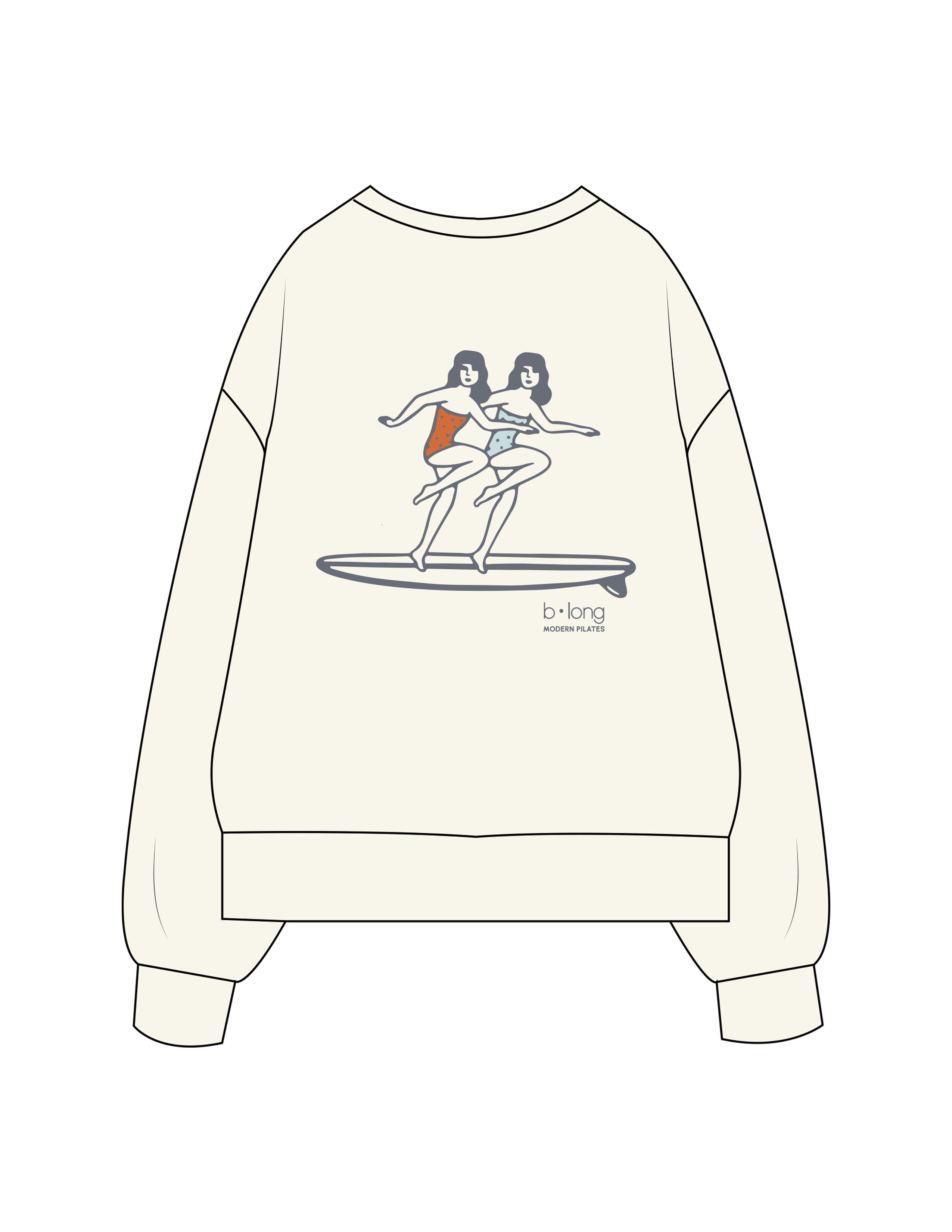 The Womens Heavyweight Crewneck - Off White - B Long Pilates - Back Image - Printed - Full Color