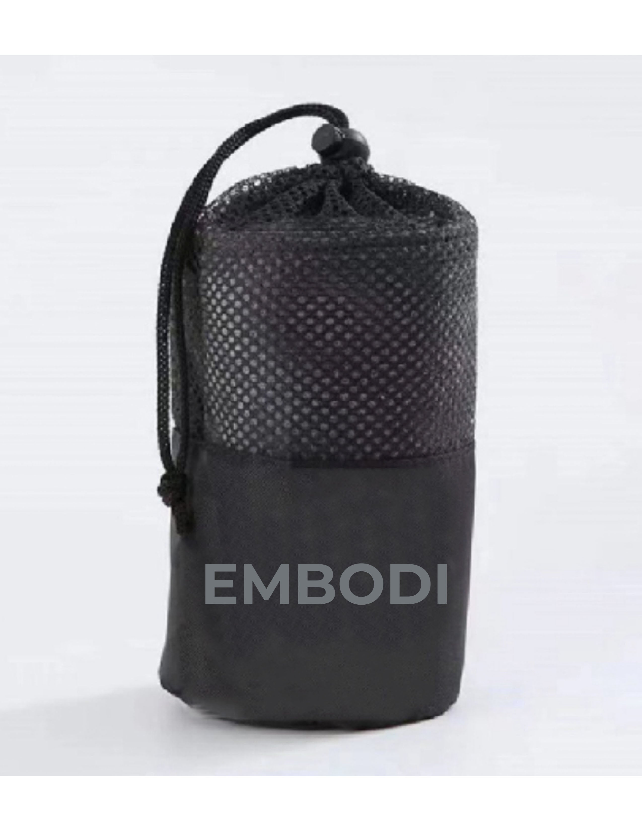 The Gym Towel - Black - Embodi - Front Bottom - Embroidered - Gray - The Gym Towel Bag - Black - Center Body - Printed - Gray