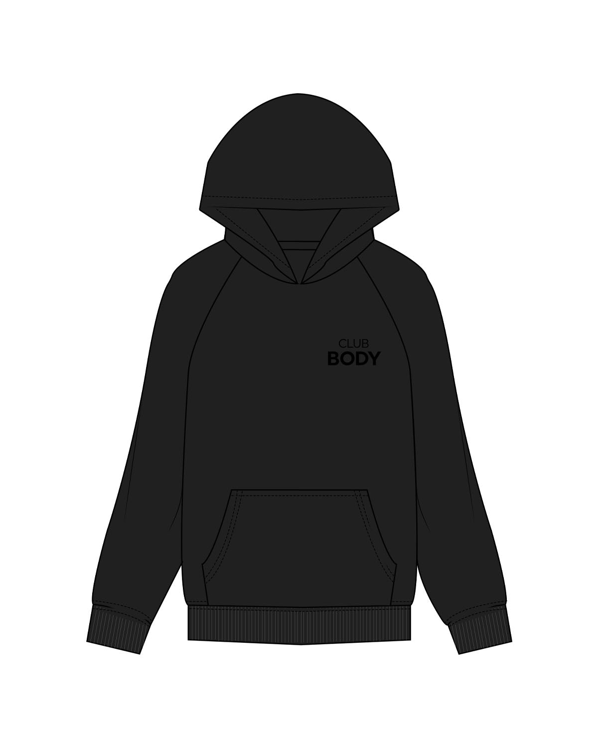 The Womens Hoodie - Black - Club Body - Left Chest Stacked - Printed - Tone on Tone