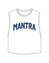 The Crop Muscle Tank - White - Mantra - Center Chest Arc - Printed - Full Color